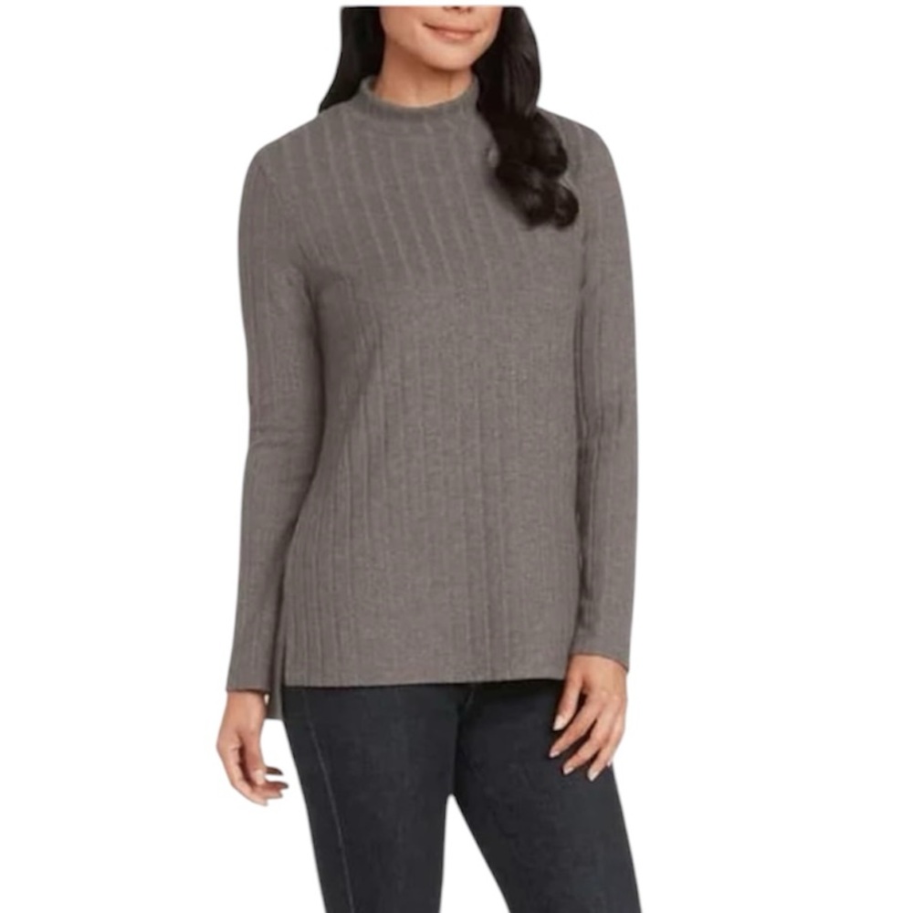 Matty M Women's Heather Pebble Mock‎ Neck Ribbed Tunic Pullover Top Sweater XL